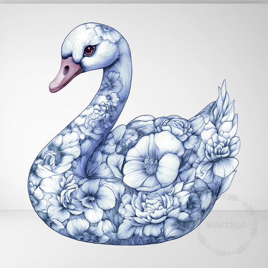 Blue Swan Floral Printed Decor Cutouts for Birthday Wedding Girl Boy Baby Shower Animal Room Dior Party Props Decorations