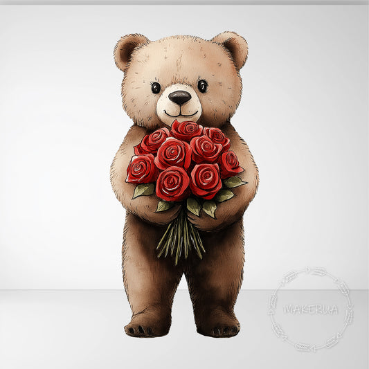 Bear with Bouquet Printed Cutouts Decor for Birthday Wedding Girl Boy Baby Shower Flowers Party Props Decorations