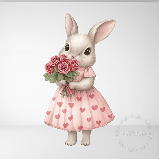 Bunny with Bouquet Printed Cutouts Decor for Birthday Wedding Girl Boy Baby Shower Rabbit Flowers Party Props Decorations