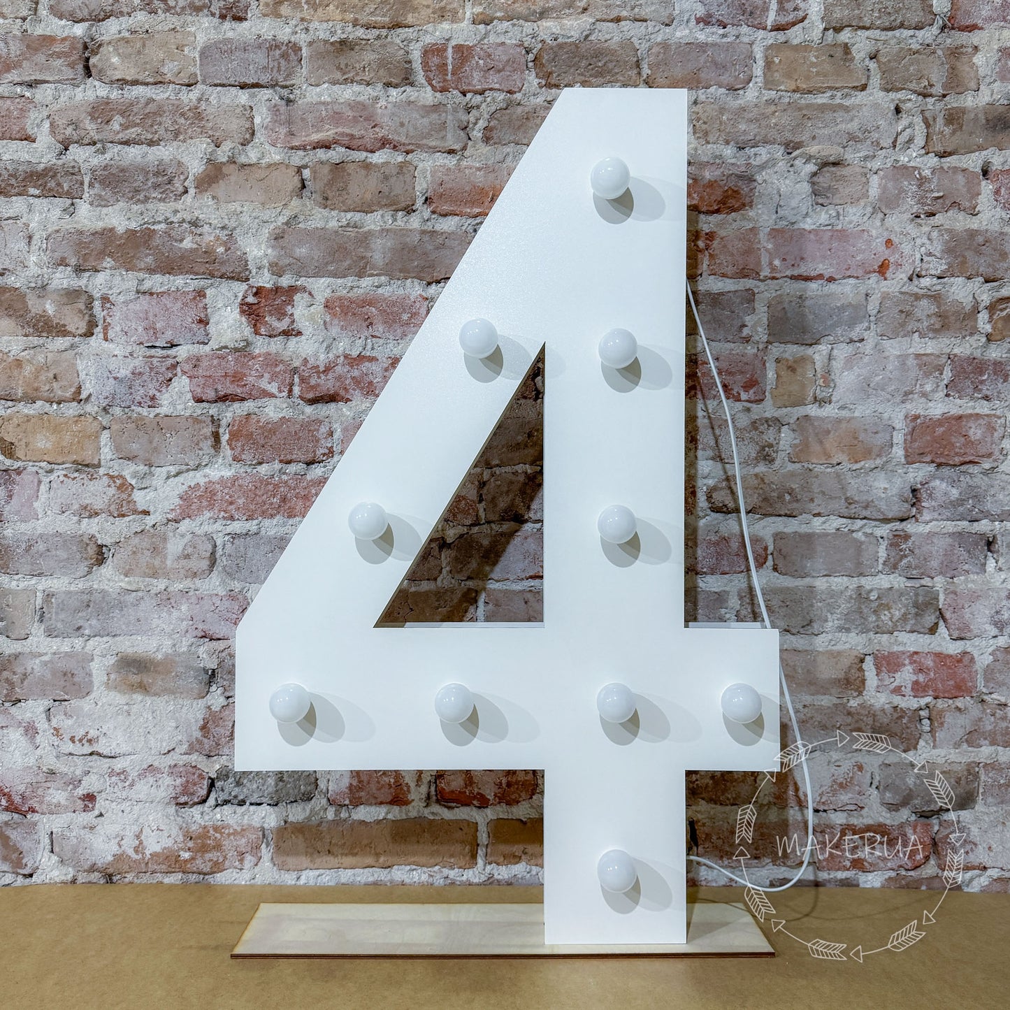 Number 4 Four birthday 1m (3.3ft) + LED Light Bulbs marquee numbers neon sign backdrop white decoration large giant big party props decor NHW4