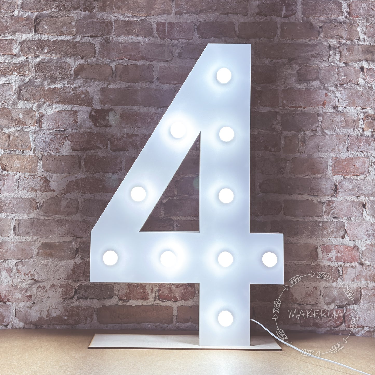 Number 4 Four birthday 1m (3.3ft) + LED Light Bulbs marquee numbers neon sign backdrop white decoration large giant big party props decor NHW4