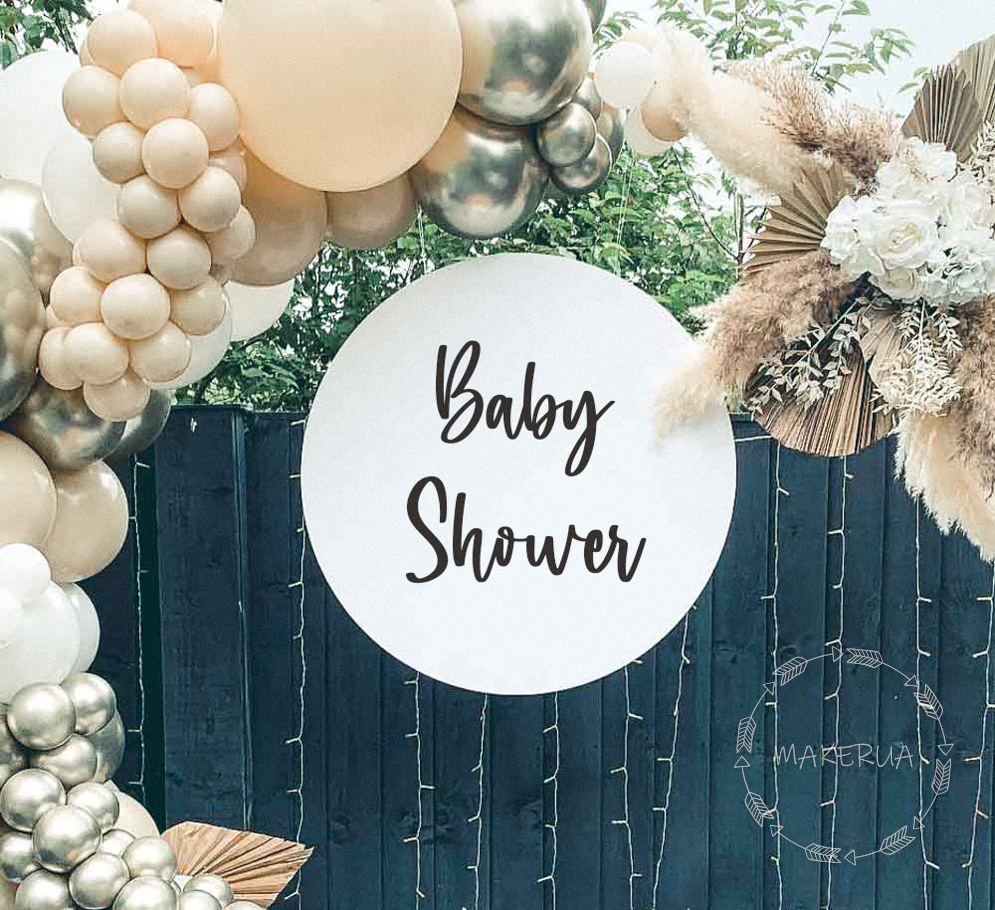Text on white glossy round circle ring backdrop custom text - MakerUA