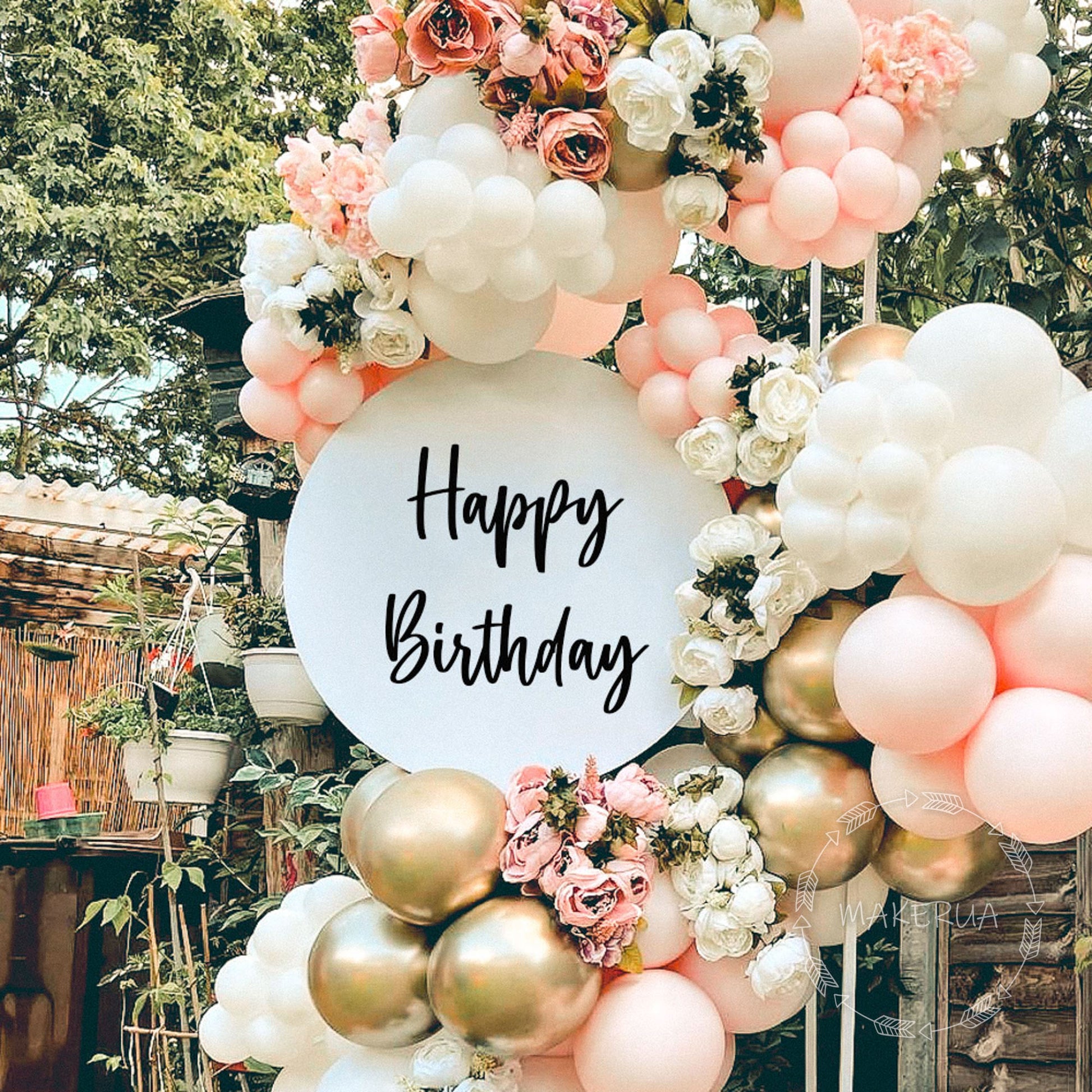 Text on white glossy round circle ring backdrop custom text - MakerUA