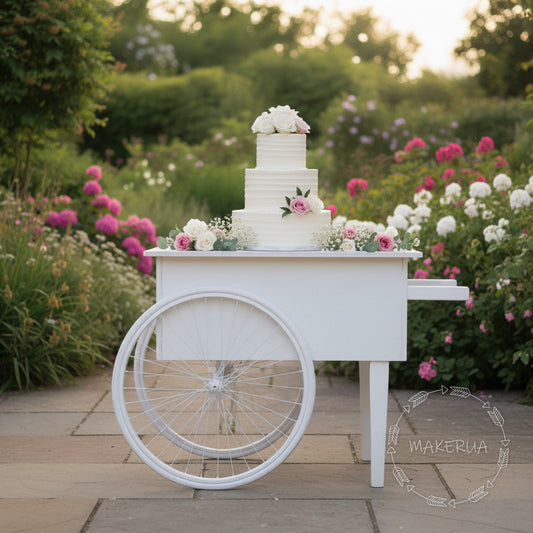 Candy Cart for Christmas Weddings Events with Moving Rotate Rotating Wheels Wooden Sweet Dessert Table on Wheel Wedding Cake Top Party Decor
