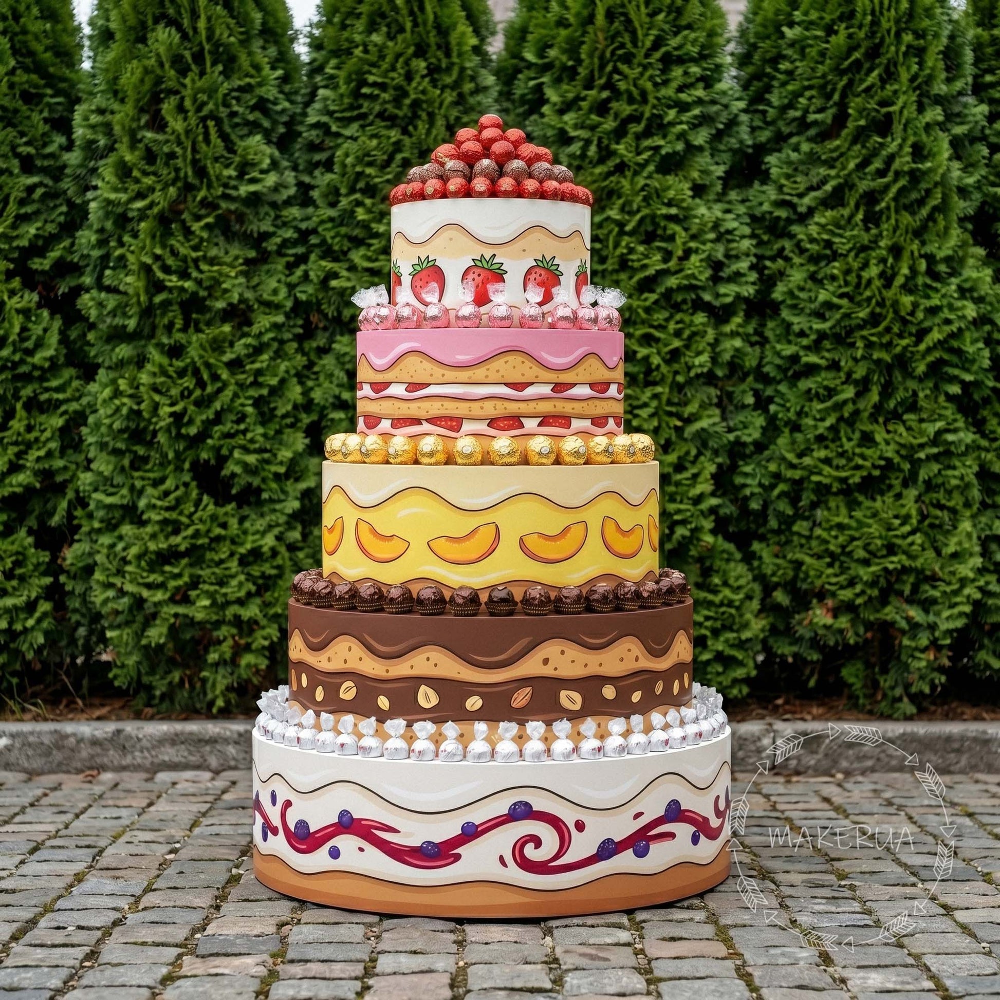 Giant 5ft Faux Cake Food Sculpture Large Fake Cake for Bakery Storefront Decor Candy Store Prop 5 Tier Window Dessert Display Dummy Birthday - MakerUA