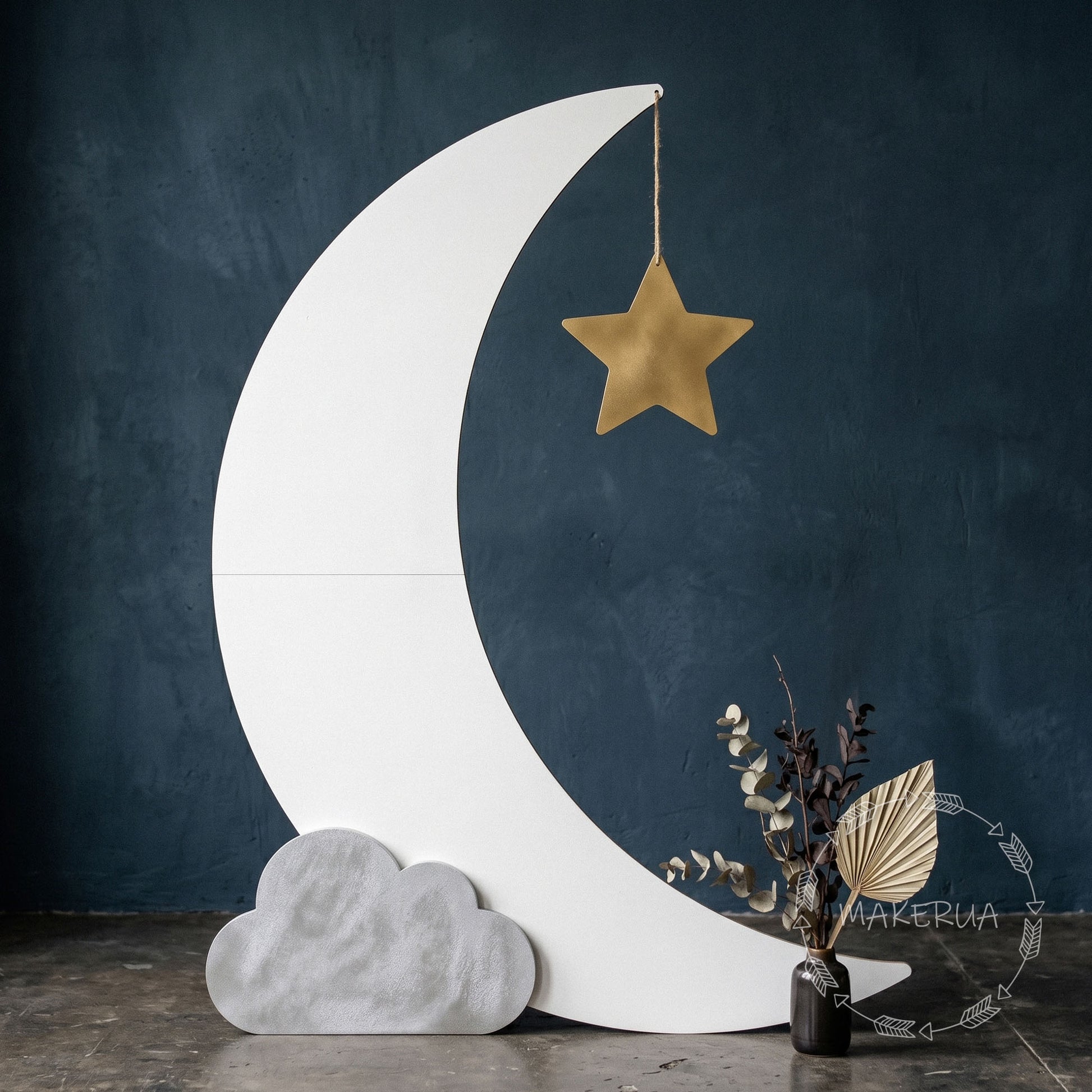 Giant Freestanding Crescent Moon Backdrop with Star Cloud Celestial Baby Shower Decor Birthday Photo Booth Prop Nursery Room Crescent Decor - MakerUA
