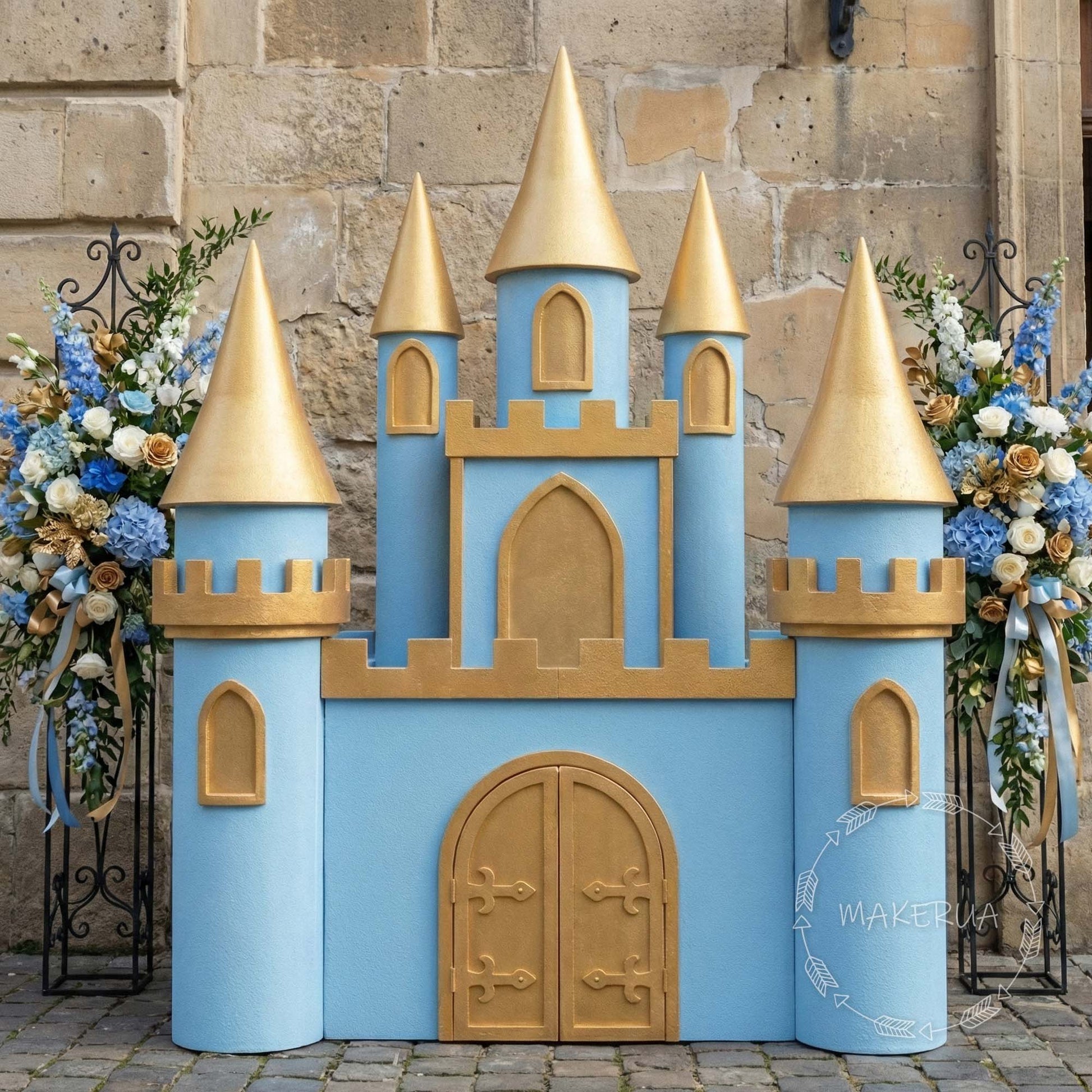 Giant Styrofoam Castle Backdrop Prince Baby Boy Princess Birthday Party Decoration Freestanding Fairytale Photo Prop Large Royal Event Decor - MakerUA