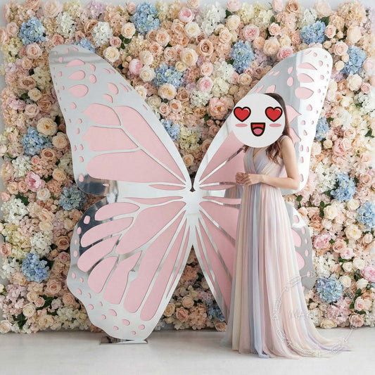 Giant Mirror Gold Butterfly Backdrop Large Photo Booth Prop for Wedding Birthday Event Custom PVC Metal Frame Arch Magical Fairy Wings Stand