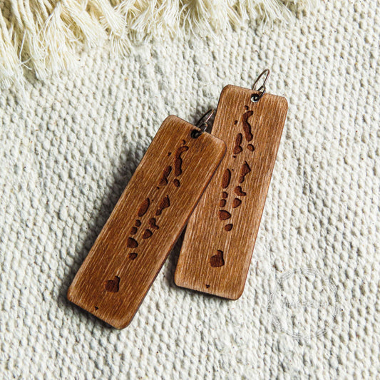 Wooden Earrings Maldives handcrafted summer lightweight shape natural engraved plywood wood boho yoga style burned jewelry