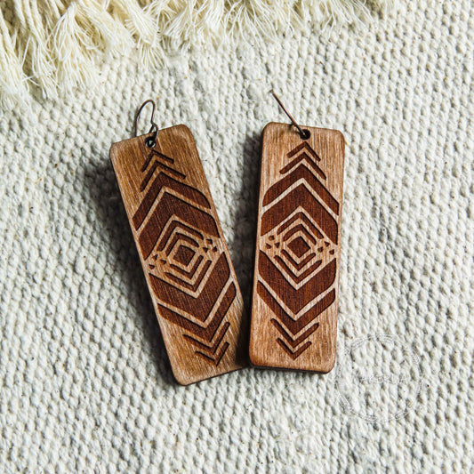 Wooden Earrings handcrafted summer lightweight shape natural engraved plywood wood traditional style burned jewelry