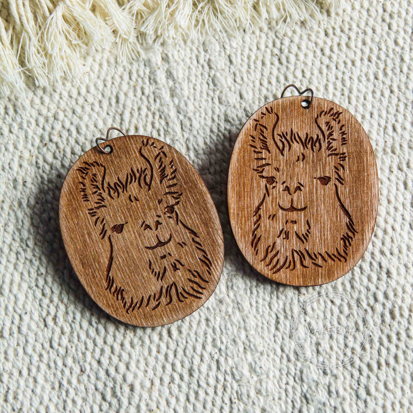 Wooden Earrings handcrafted summer lightweight shape natural engraved plywood wood alpaca style burned jewelry