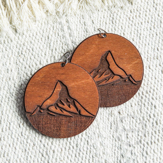 Wooden Earrings handcrafted summer lightweight shape natural engraved plywood wood mountain style burned jewelry