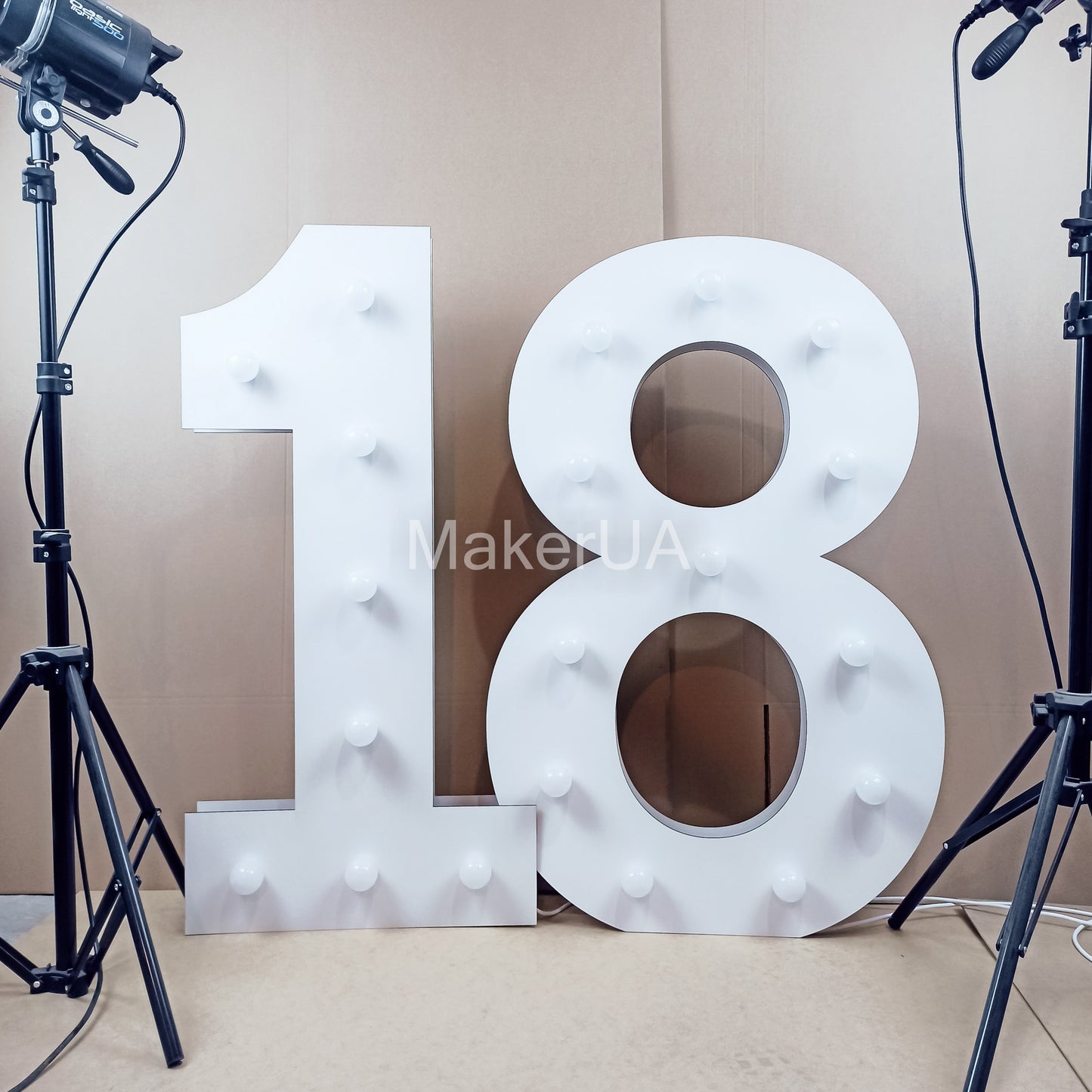 Number 18 Eighteen birthday 1m (3.3ft) + LED Light Bulbs marquee numbers neon sign backdrop white decoration large giant big party props decor NHW18