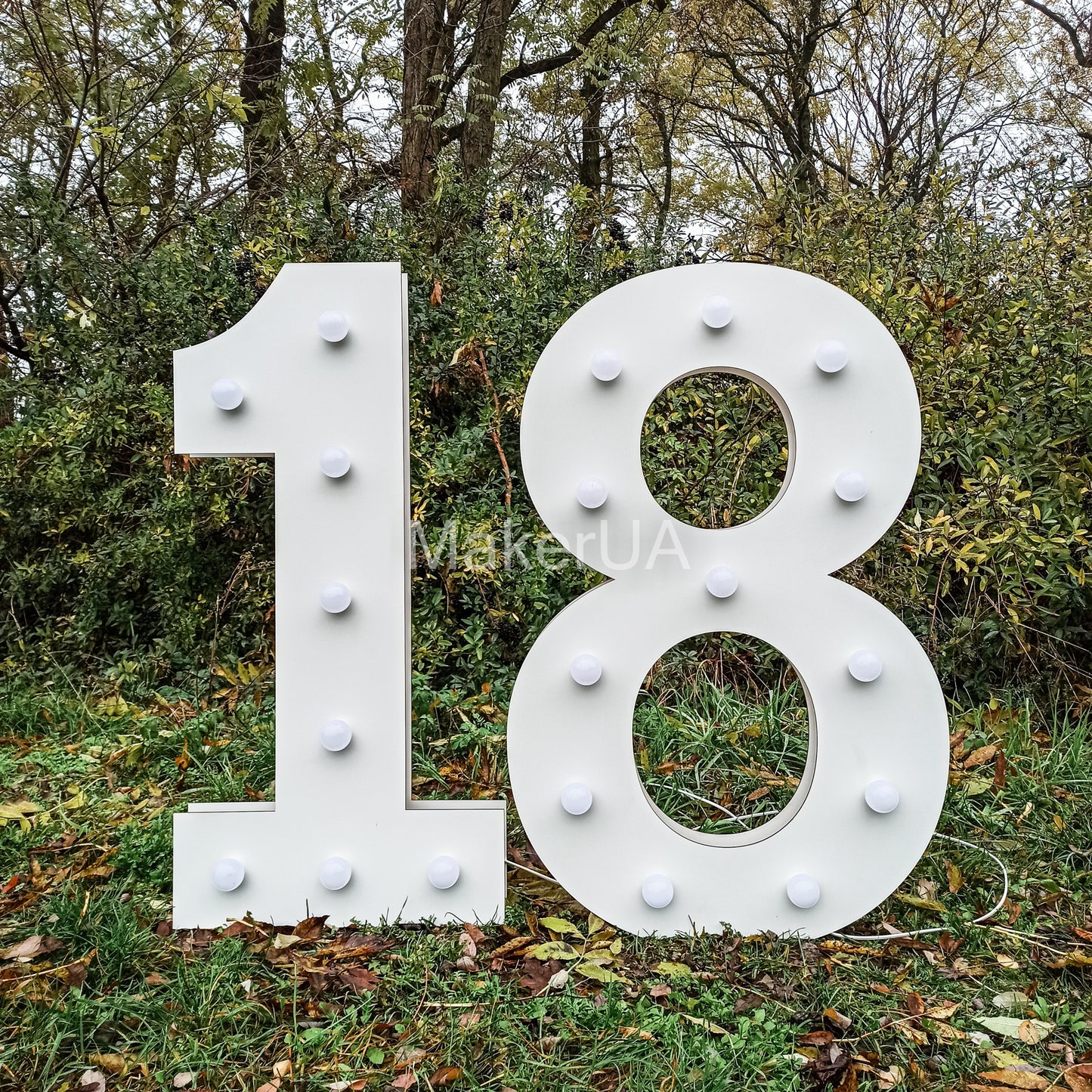 Number 18 Eighteen birthday 1m (3.3ft) + LED Light Bulbs marquee numbers neon sign backdrop white decoration large giant big party props decor NHW18