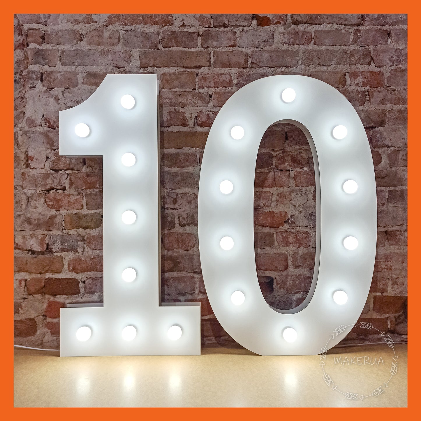 Number 10 Ten birthday 1m (3.3ft) + LED Light Bulbs marquee numbers neon sign backdrop white decoration large giant big party props decor NHW10