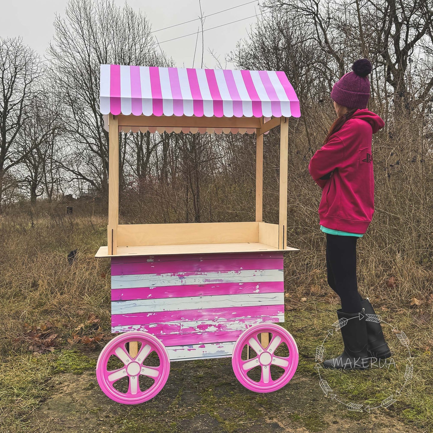 Sweet Candy Cart Birthday Wedding Party Props Decorations Cake Stand Table Barbie Pink Girl Wheel Display Carriage Bar Baby Shower Event Decor