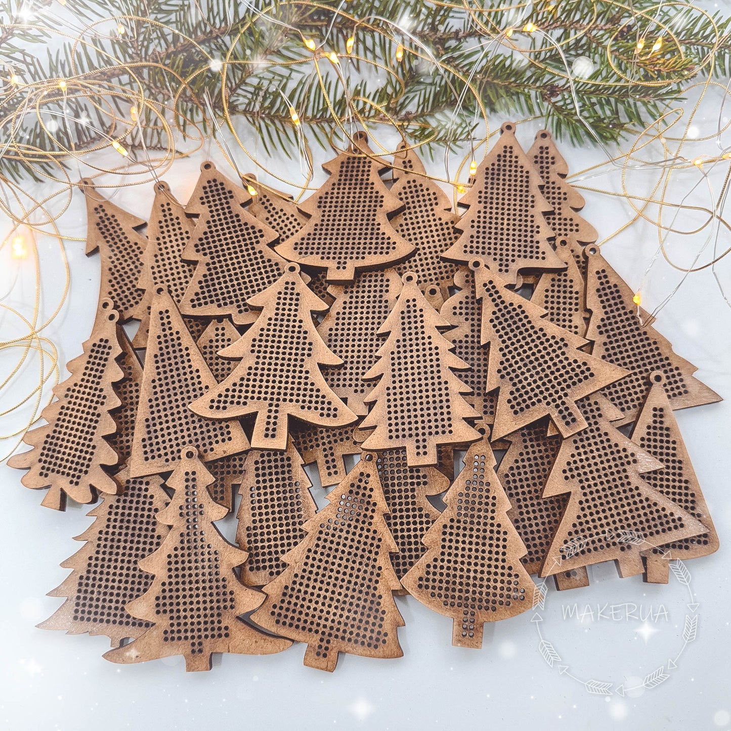 Wooden Cross Stitch Blank Base Embroidery Christmas Tree Ornaments Decorations Pendant DIY Jewelry Gift Bead Thread Needlecraft Shape Butterfly Style SetF4