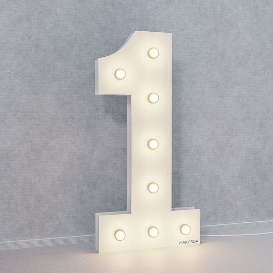 Number 1 One 1st First birthday 1m (3.3ft) + LED Light Bulbs marquee numbers neon sign backdrop white decoration large giant big party props decor NHW1