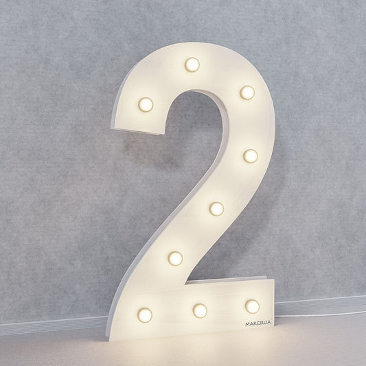 Number 2 Two 2nd birthday 1m (3.3ft) + LED Light Bulbs marquee numbers neon sign backdrop white decoration large giant big party props decor NHW2