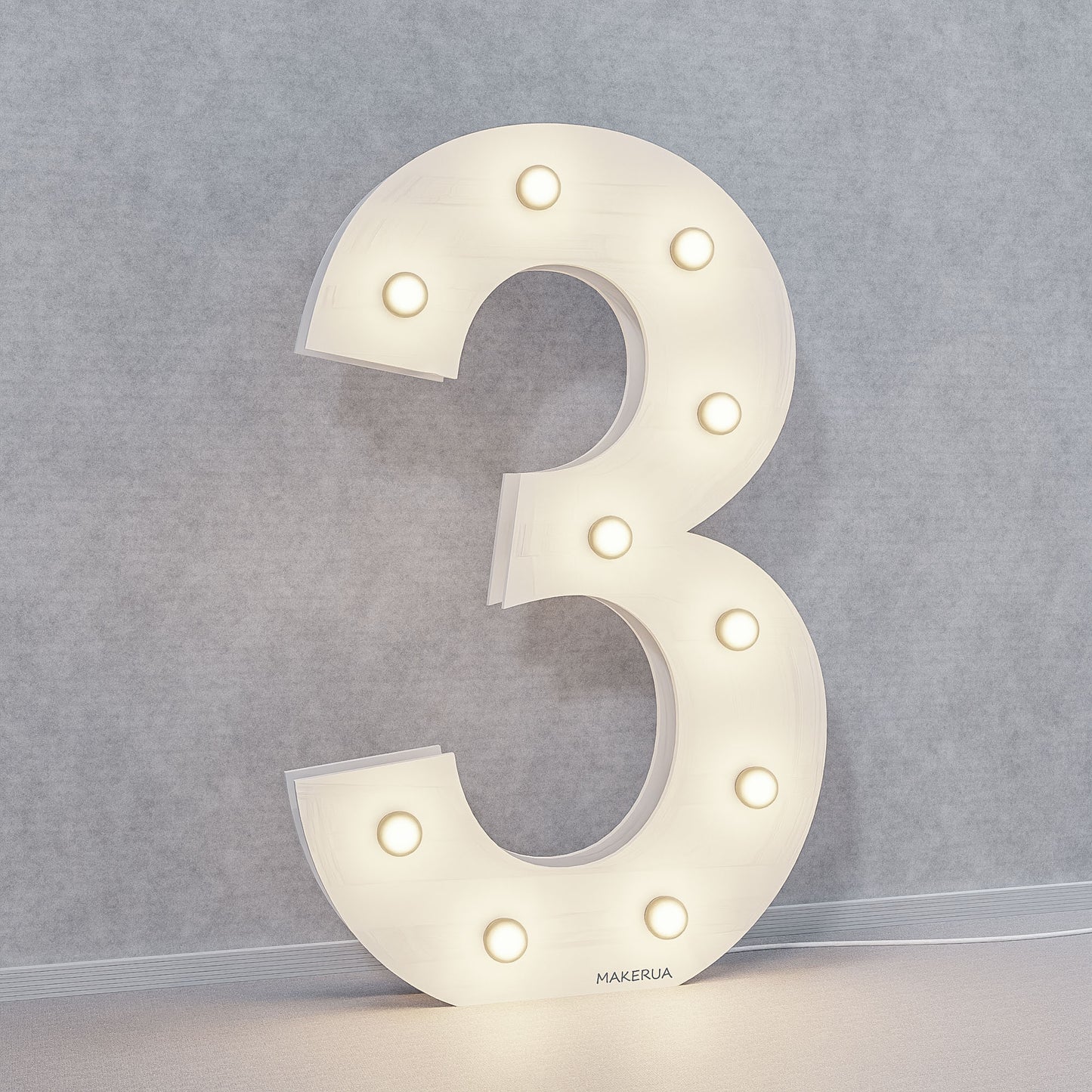 Number 3 Three birthday 1m (3.3ft) + LED Light Bulbs marquee numbers neon sign backdrop white decoration large giant big party props decor NHW3