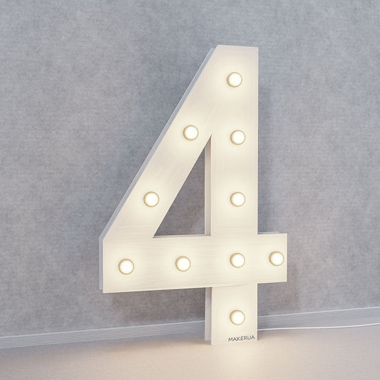 Number 4 Four birthday 1m (3.3ft) + LED Light Bulbs marquee numbers neon sign backdrop white decoration large giant big party props decor NHW4