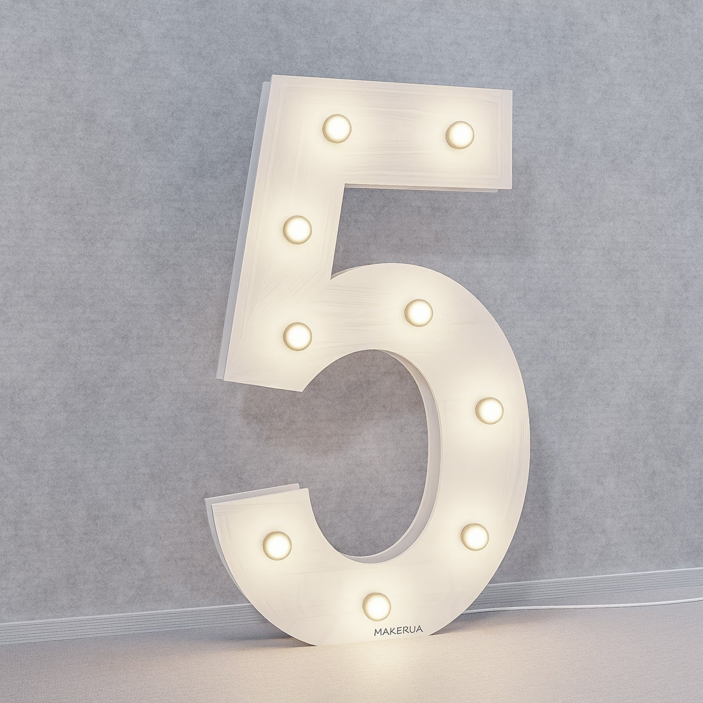 Number 5 Five birthday 1m (3.3ft) + LED Light Bulbs marquee numbers neon sign backdrop white decoration large giant big party props decor NHW5