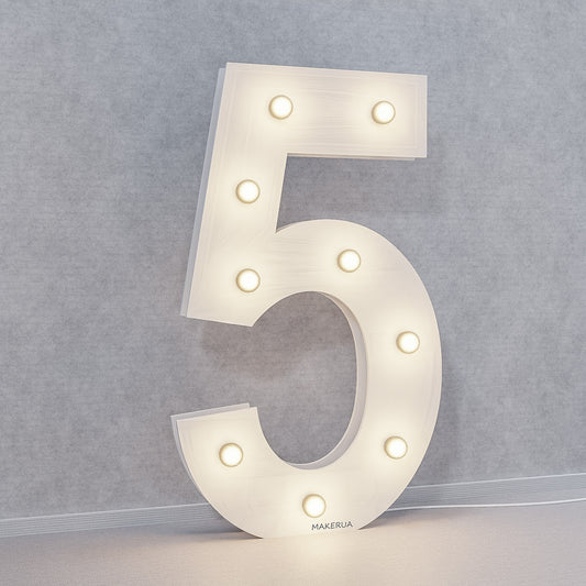 Number 5 Five birthday 1m (3.3ft) + LED Light Bulbs marquee numbers neon sign backdrop white decoration large giant big party props decor NHW5