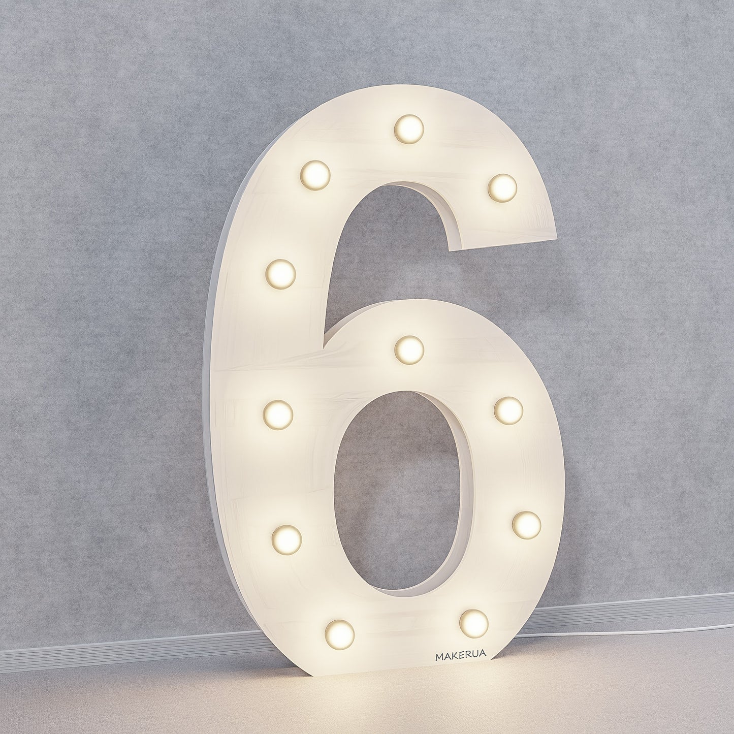 Number 6 Six birthday 1m (3.3ft) + LED Light Bulbs marquee numbers neon sign backdrop white decoration large giant big party props decor NHW6