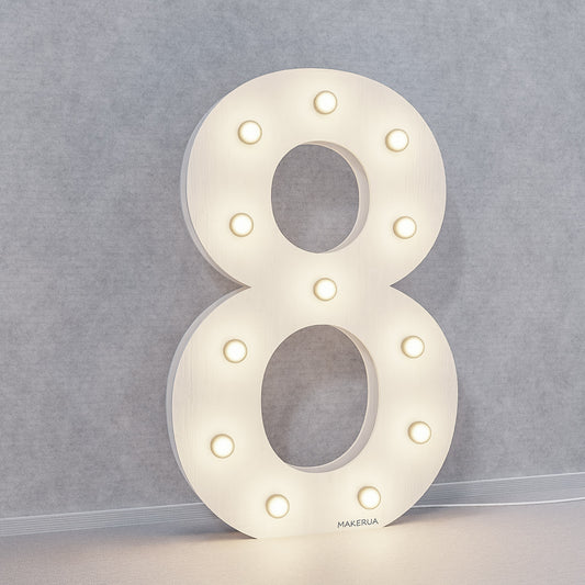 Number 8 Eight birthday 1m (3.3ft) + LED Light Bulbs marquee numbers neon sign backdrop white decoration large giant big party props decor NHW8