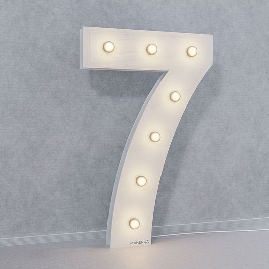 Number 7 Seven birthday 1m (3.3ft) + LED Light Bulbs marquee numbers neon sign backdrop white decoration large giant big party props decor NHW7