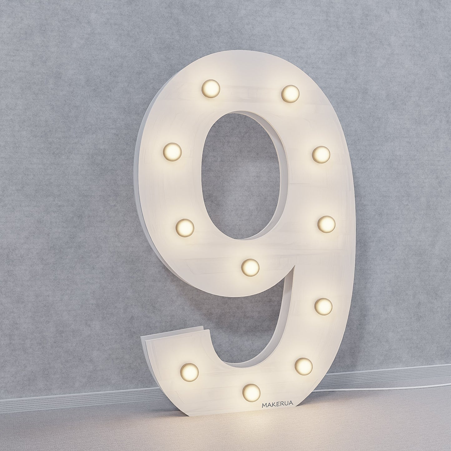 Number 9 Nine birthday 1m (3.3ft) + LED Light Bulbs marquee numbers neon sign backdrop white decoration large giant big party props decor NHW9