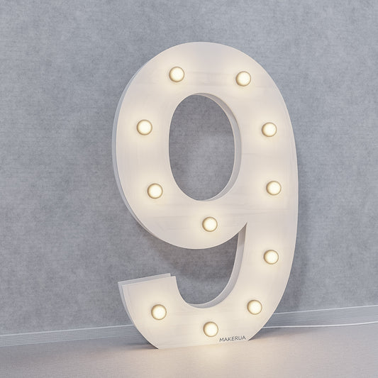 Number 9 Nine birthday 1m (3.3ft) + LED Light Bulbs marquee numbers neon sign backdrop white decoration large giant big party props decor NHW9