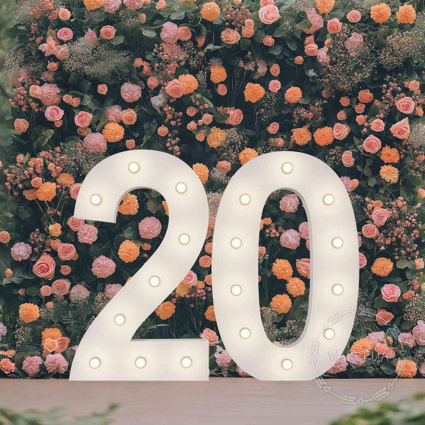 Number 20 Twenty birthday 1m (3.3ft) + LED Light Bulbs marquee numbers neon sign backdrop white decoration large giant big party props decor NHW20