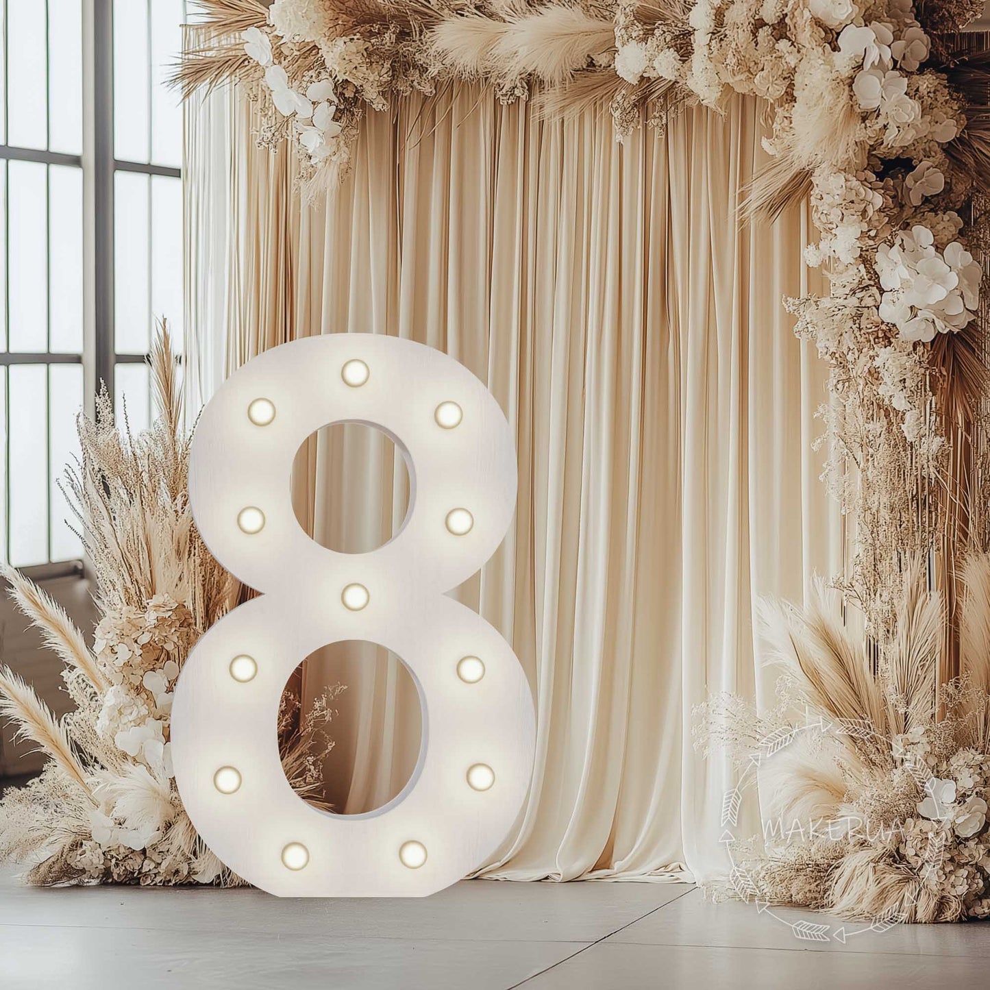 Number 8 Eight birthday 1m (3.3ft) + LED Light Bulbs marquee numbers neon sign backdrop white decoration large giant big party props decor NHW8