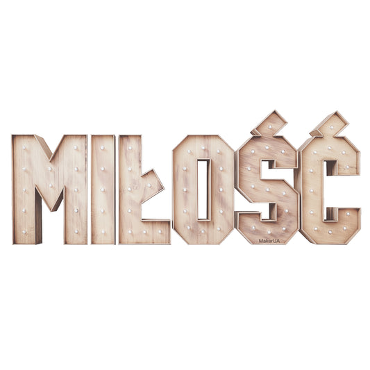 Giant MIŁOŚĆ letters wooden rustic style vintage wedding theme - MakerUA