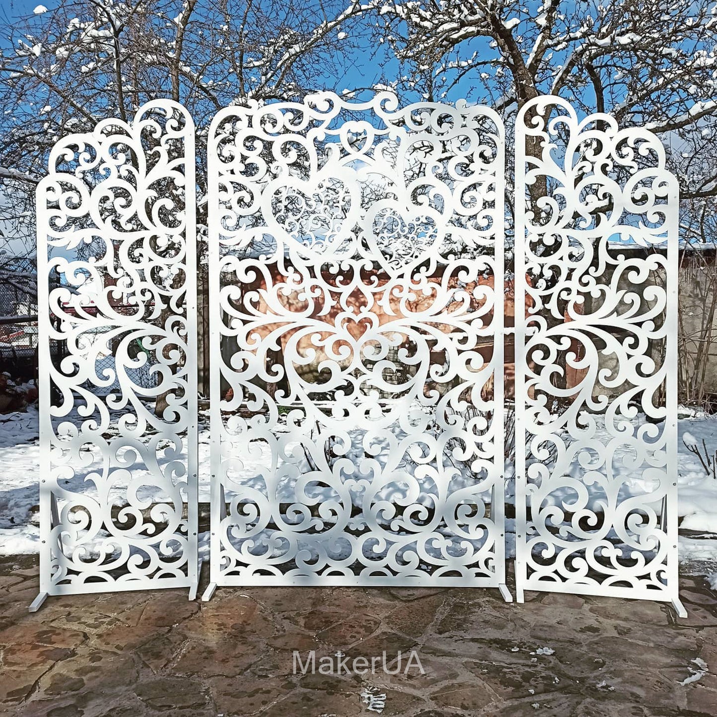 Backdrop lace curved heart wooden wood foldable frame white flower rustic arch arbor wedding birthday event party prop shop photo booth decorations decor boho style - MakerUA