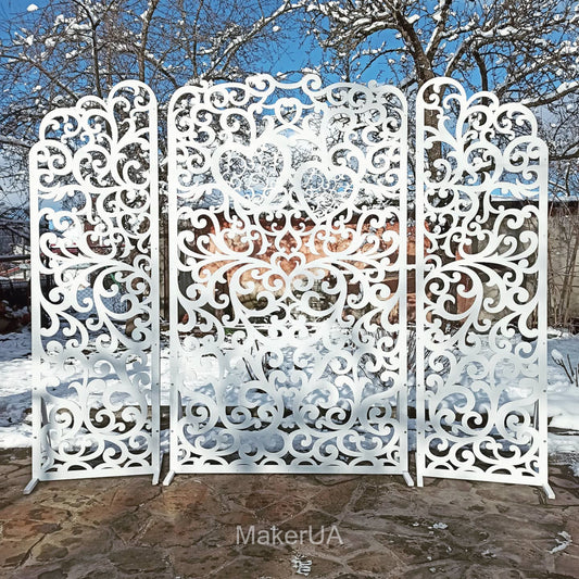 Backdrop lace curved heart wooden wood foldable frame white flower rustic arch arbor wedding birthday event party prop shop photo booth decorations decor boho style - MakerUA