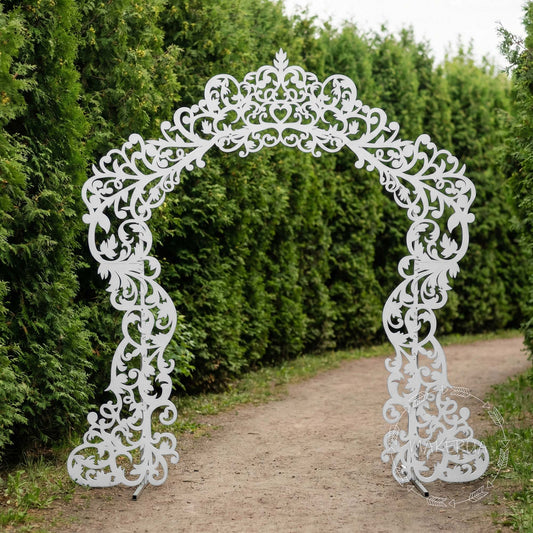 Arch for Wedding Ceremony Birthday Party White Arbor Openwork Lace Ornate Backdrop Decorations Decor Style 21 - MakerUA