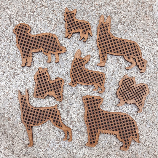 Set of 8 Cross Stitch Blank dog embroidery decorations pendant wooden shapes for DIY jewelry cute gift wood bead hobby thread home decor ornaments needlecraft style