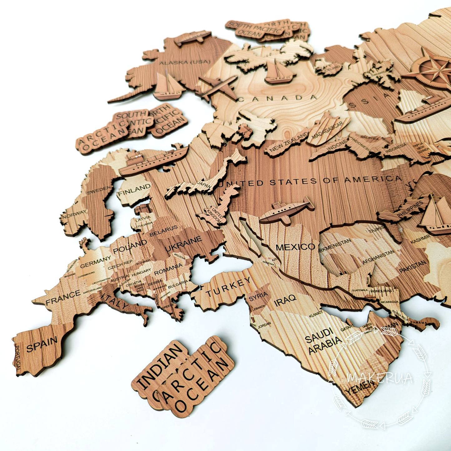 World Map Wooden Home Decor with Islands Gifr for Birthday Wedding Road Trip Travel Wall Decorations