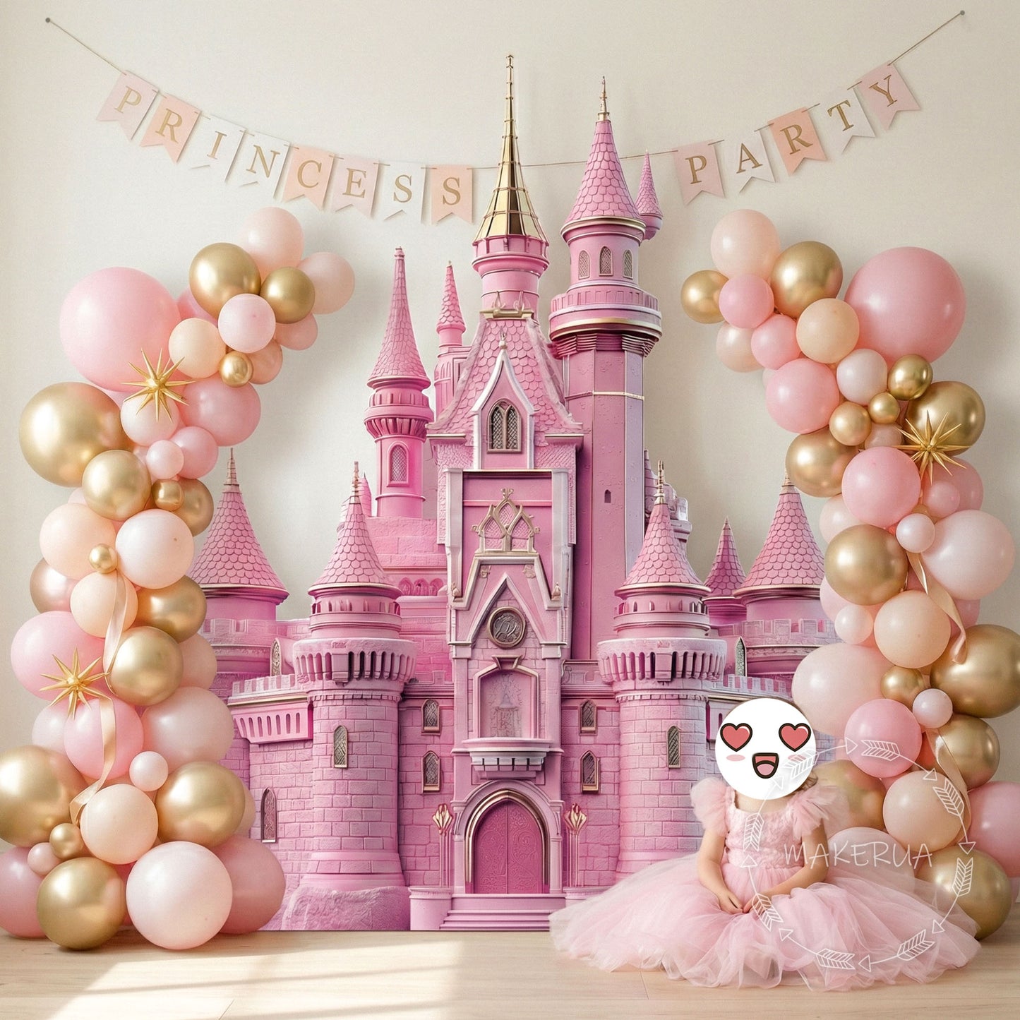 Pink Princess Castle PVC Backdrop Large Doll Dream House Party Prop Decor Photo Standee Life Size Royal Christening Baby Girl Fairytale Cutout - MakerUA