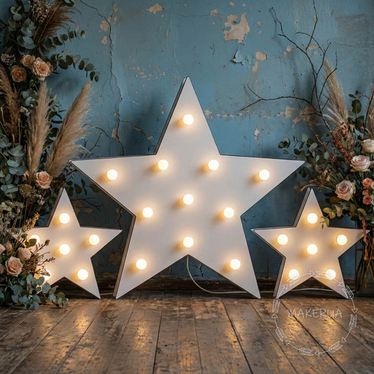 Giant Marquee Star LED Sign Large Light Up Backdrop Birthday Party Baby Nursery Photography Decor Lightbox Prop Event Decoration Neon Moon - MakerUA