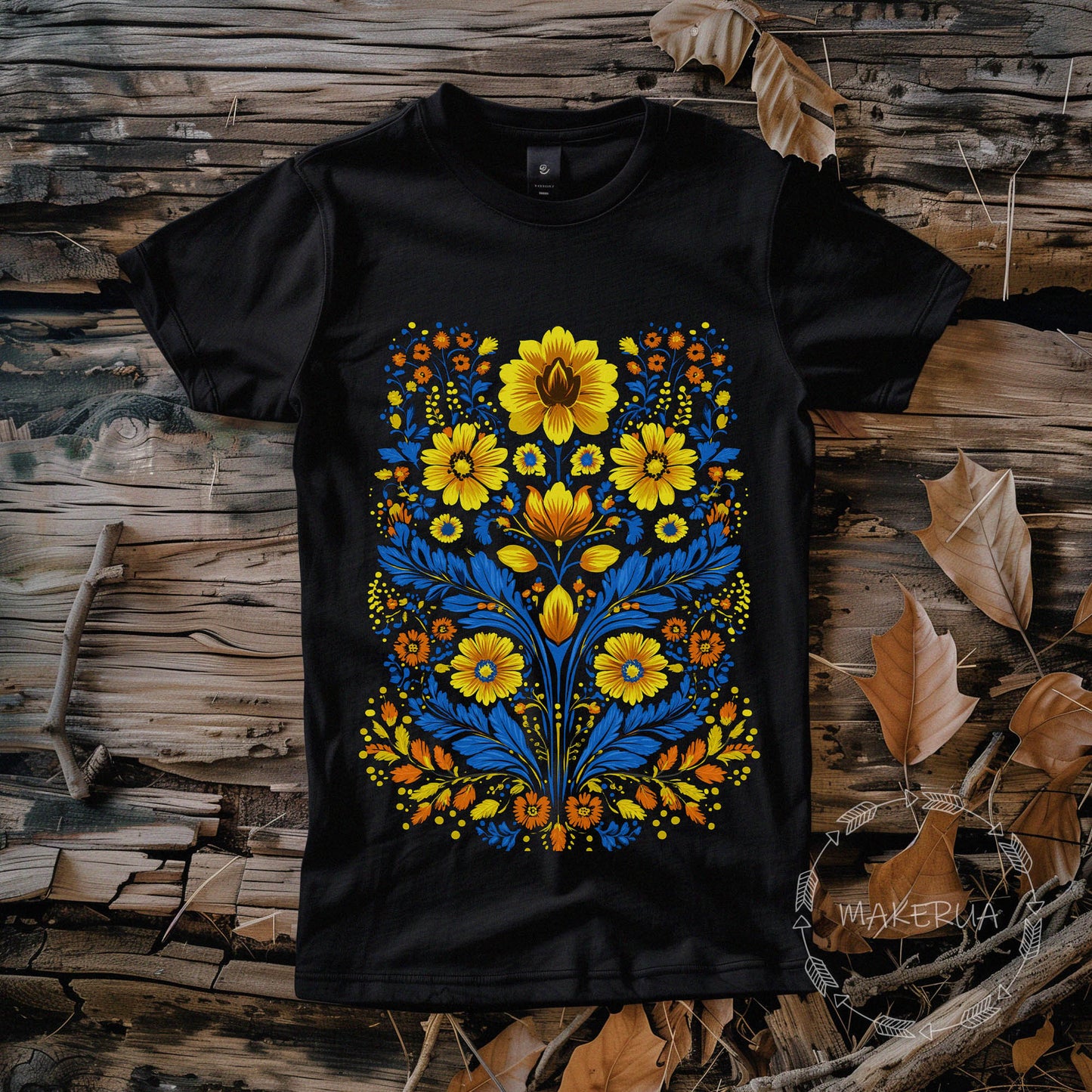 T-shirt Ukraine traditional national painted embroidery style floral
