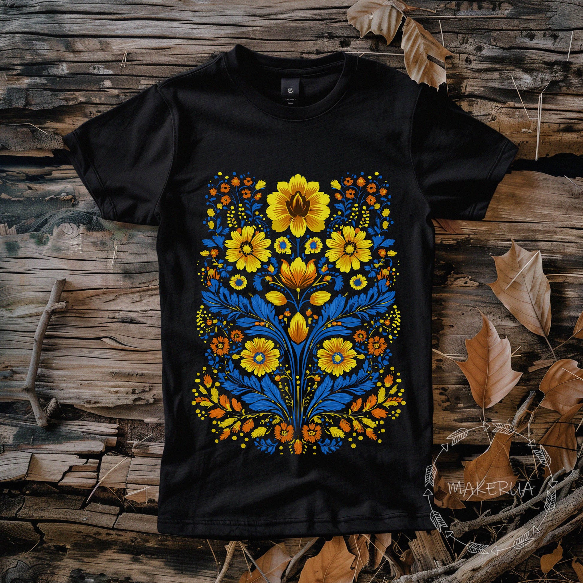 T-shirt Ukraine traditional national painted embroidery style floral