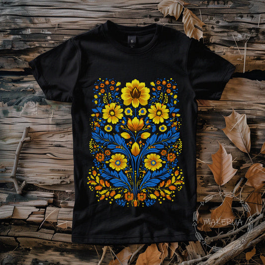 T-shirt Ukraine traditional national painted embroidery style floral