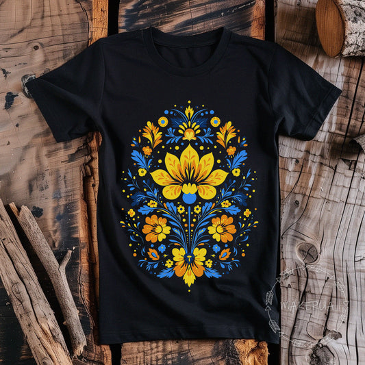 T-shirt Ukraine traditional national painted embroidery style flower