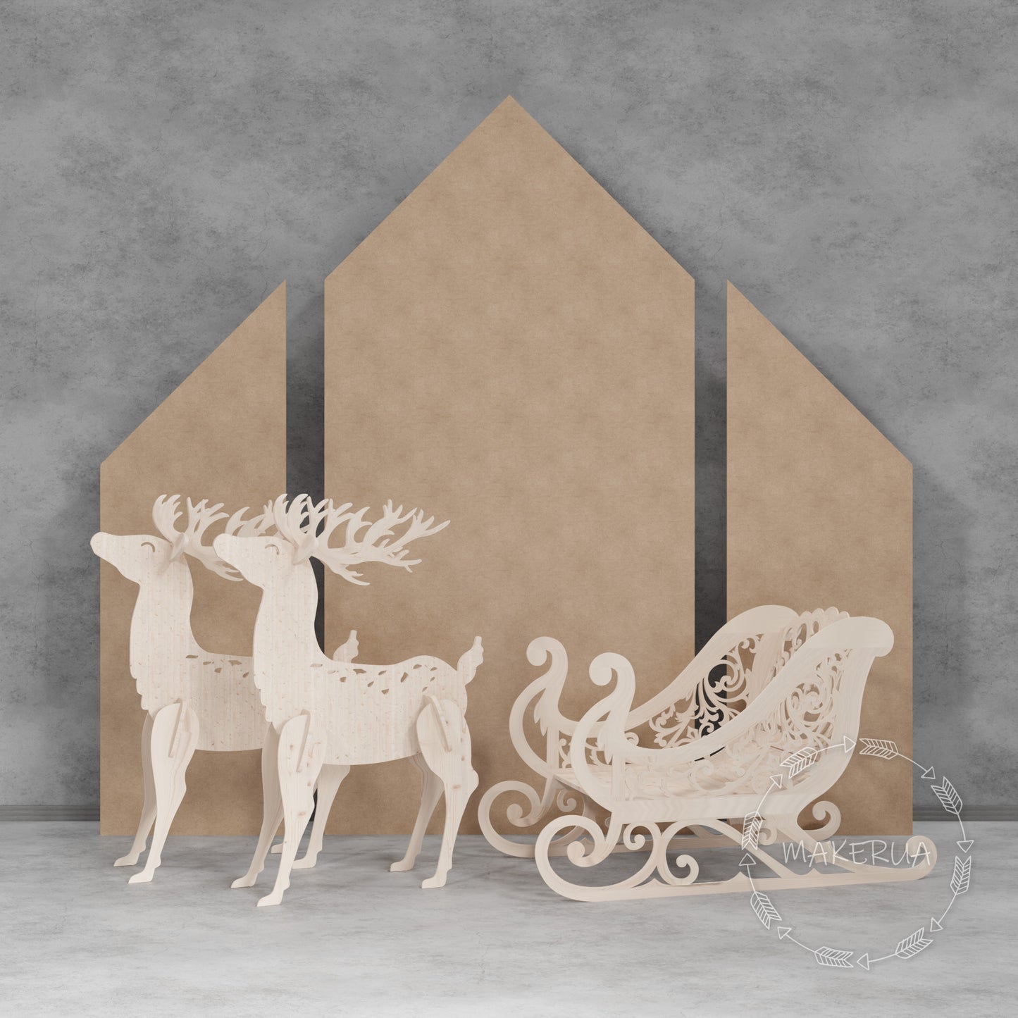 Set Winter Wonderland Reindeer Sleigh Backdrop Wooden Party Decor Kids Photo Zone Frozen Snow Decorations Christmas cutout booth props balloons