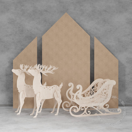 Set Winter Wonderland Reindeer Sleigh Backdrop Wooden Party Decor Kids Photo Zone Frozen Snow Decorations Christmas cutout booth props balloons