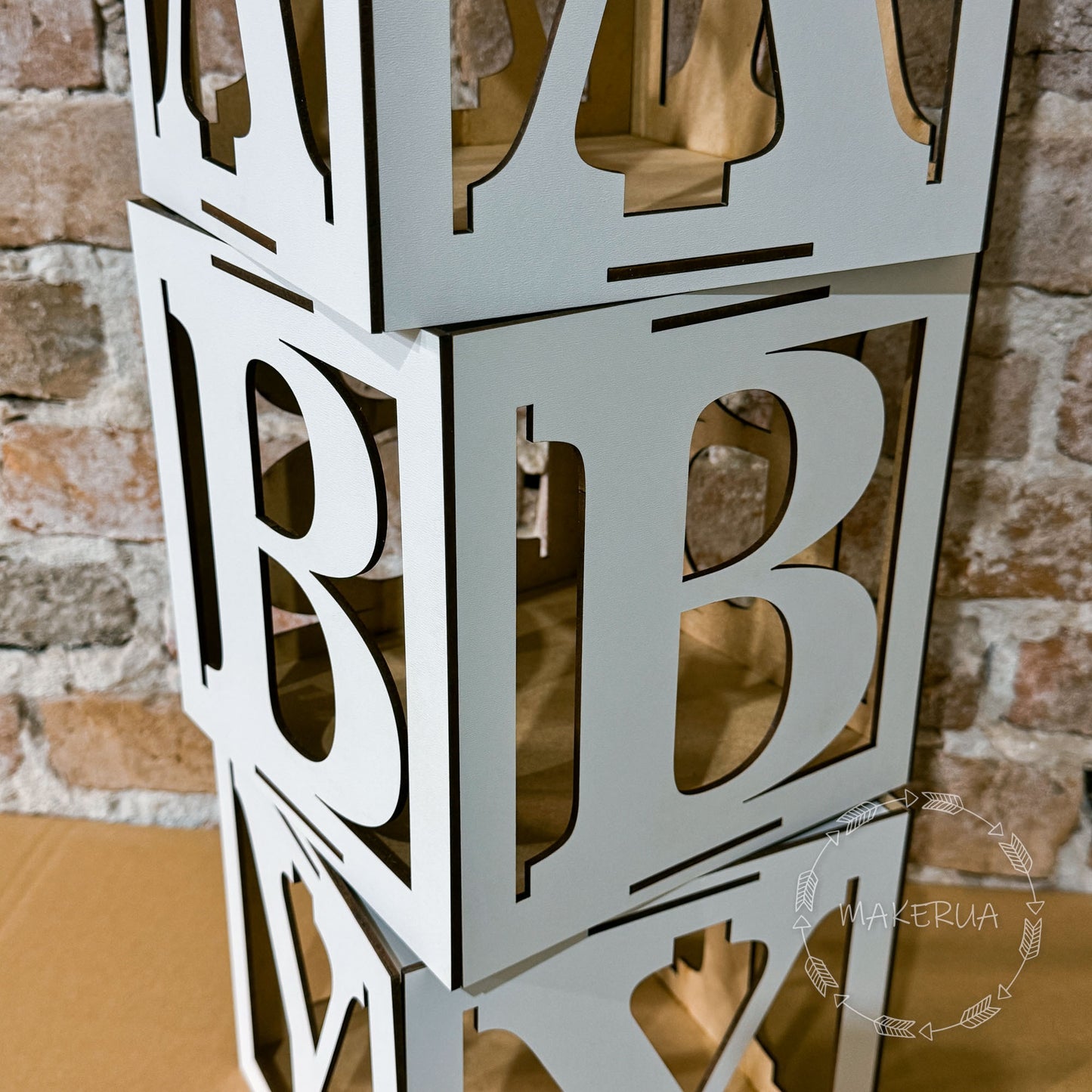 White Box with numbers letters 0-9 A-Z text baby name love Custom