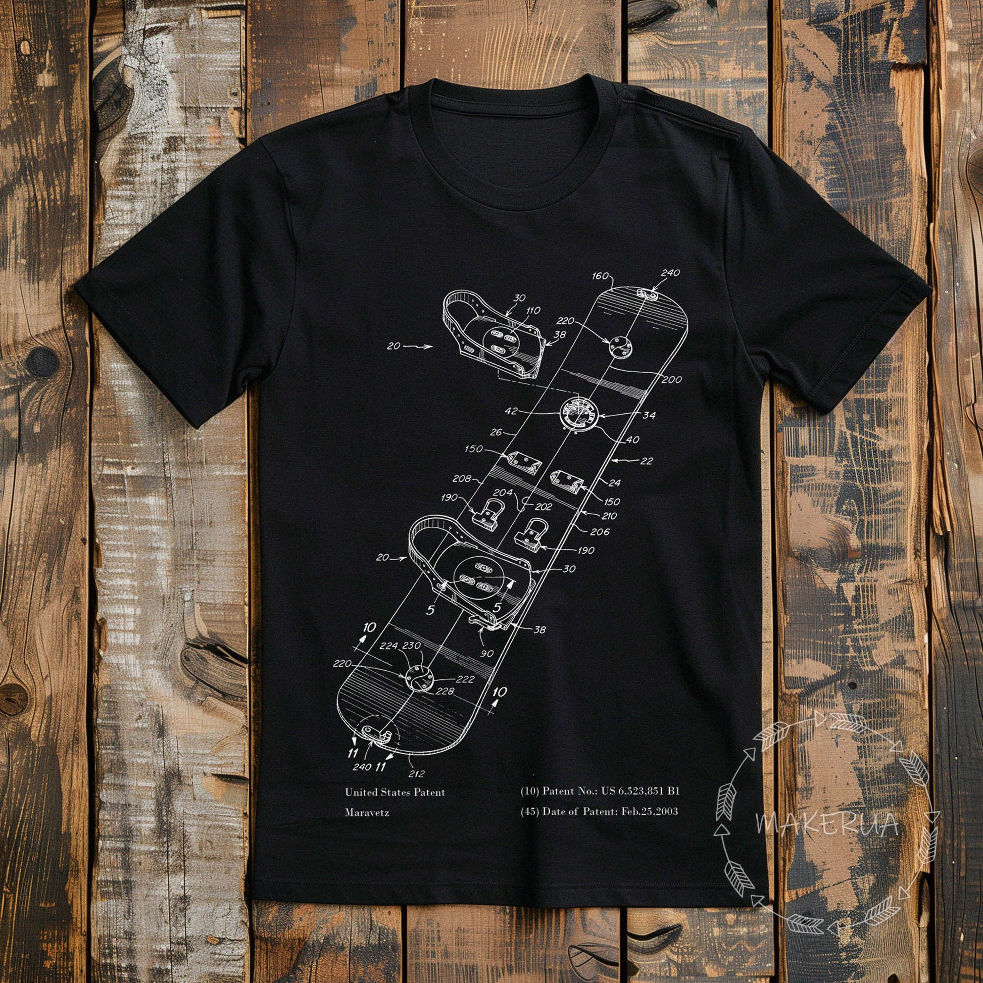 black T-shirt ski snowboard snow mountain patent sunset ride